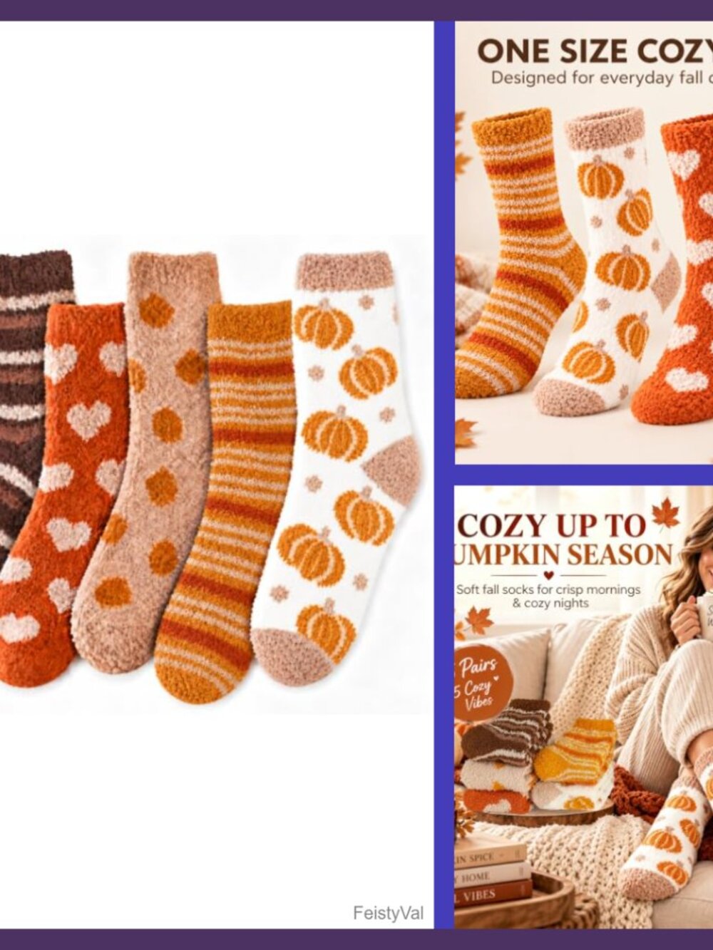Women's Fuzzy Slipper Socks 5 Pack Coral Fleece Cozy Fall Halloween Thanksgiving